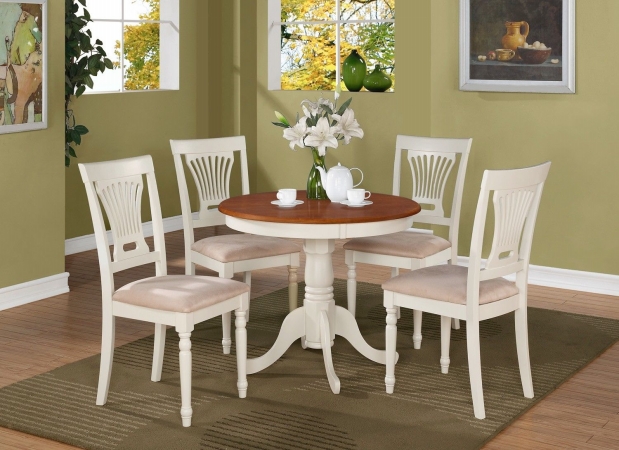 ANPL5-WHI-C 5 -Piece Round Kitchen 36 in. Table and 4 Chairs with Padded seat -  East West Furniture