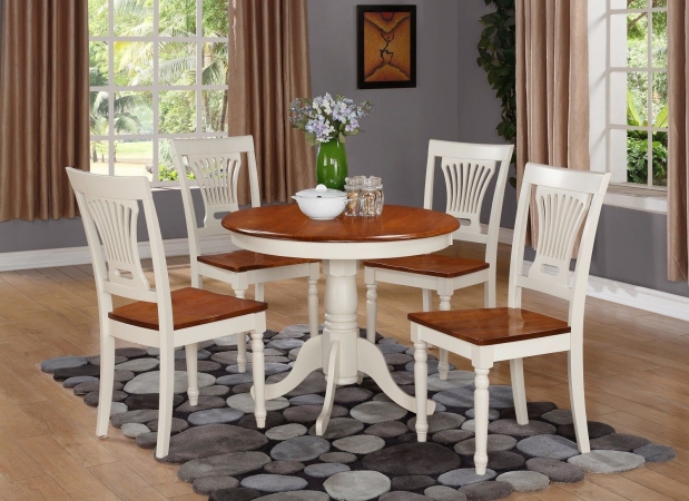 Picture of East West Furniture ANPL5-WHI-W 5 -Piece Round Kitchen 36 in. Table and 4 Chairs with Wood seat