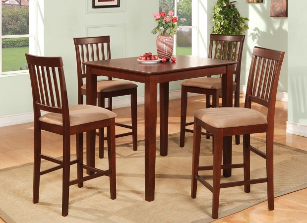 East West Furniture VERN5-MAH-C 5-Piece Vernon Pub, Counter Height Square Table & 4 Microfiber upholstered Seat