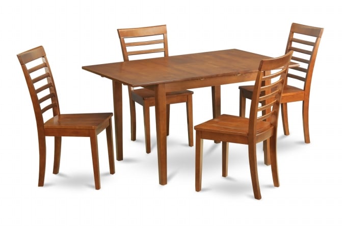 5Pc Set Picasso Table with 12 in extension leaf and 4 wood seat chairs