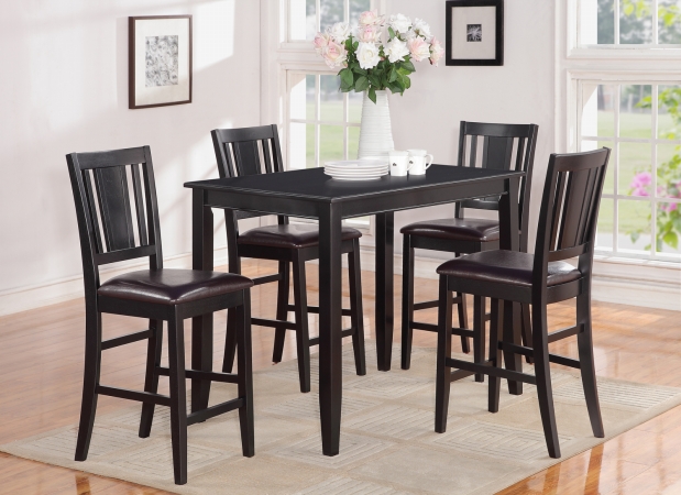 Picture of East West Furniture BUCK5-BLK-LC 5 -Piece Buckland Counter Height Table 30 in. x48 in. & 4 Stools with Faux Leather seat in Black Finish
