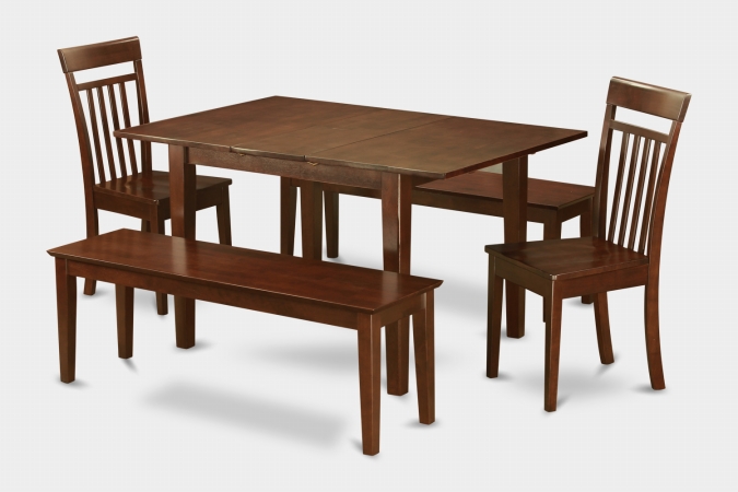 MLCA5C-MAH-W 5PC Set with Rectangular 36 x 54 Table with 12 in butterfly leaf and 2 Wood seat chairs 2 51-in Long benches -  East West Furniture