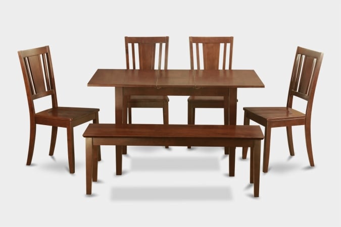 Norfolk 6PC Set with rectangular table featured 12 in Butterfly Leaf and 4 wood seat chairs plus one 51-in Long bench -  GSI Homestyles, HO289292