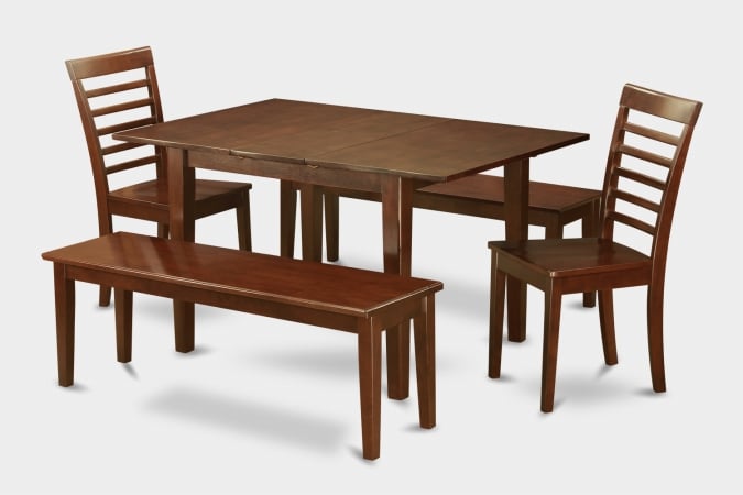 Milan 5PC Set with Rectangular Table featured 12 in butterfly leaf and 2 Wood seat chairs and 2 52-in Long Benches -  GSI Homestyles, HO291112