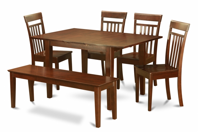 6PC Set with Rectangular 36 x 54 Table with 12 in butterfly leaf and 4 Wood seat chairs and 51-in Long bench -  GSI Homestyles, HO2576582