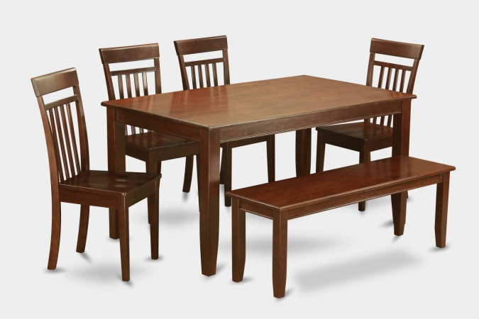 6PC Set Rectangular Table and 4 wood Seat Slat Back Chairs and 52-in Long Bench -  GSI Homestyles, HO4336278