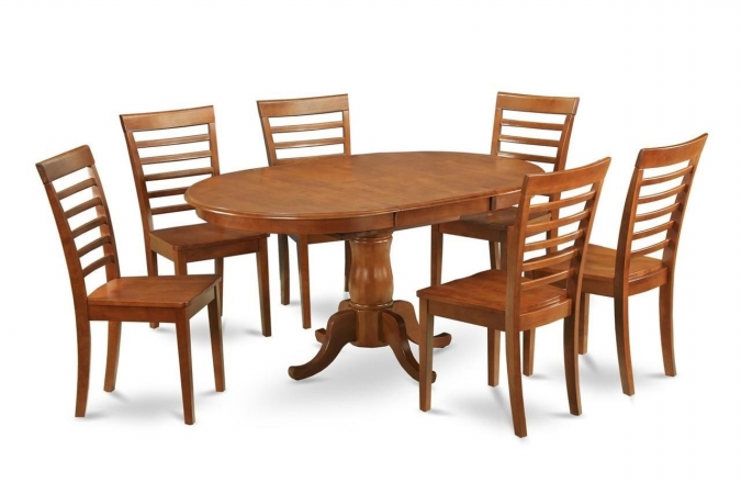 POML5-SBR-W 5PC Oval Dining Set with Single Pedestal with 18 in. butterfly leaf and 4 wood seat chairs