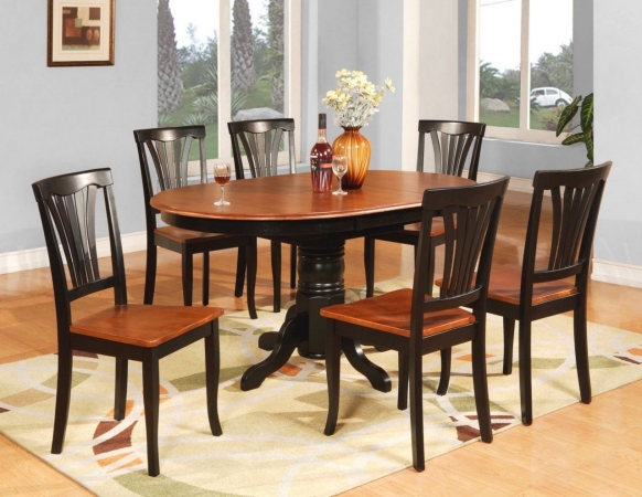 Picture of East West Furniture AVON5-BLK-W 5PC Oval Dining Set with Single Pedestal with 18 in. leaf Avon Table and 4 wood seat chairs