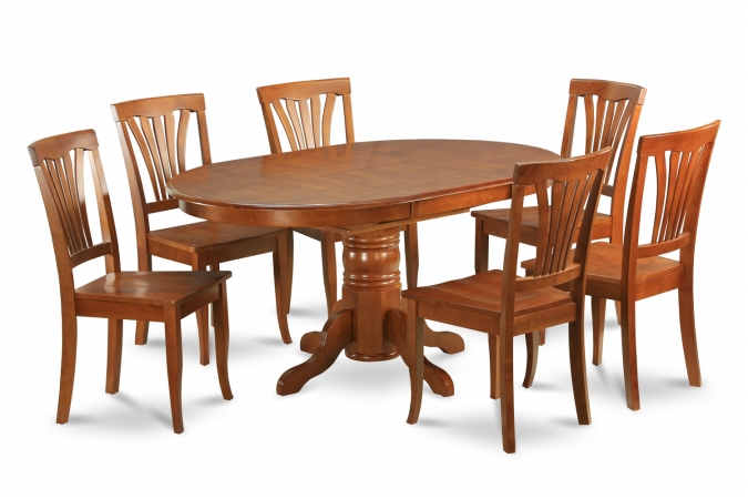 AVON5-SBR-W 5PC Oval Dining Set with Single Pedestal with 18 in. leaf Table and 4 wood seat chairs in Brown