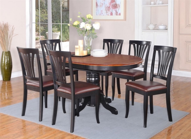 AVON5-BLK-LC 5PC Oval Dining Set with Single Pedestal with 18 in. leaf Avon Table and 4 Faux Leather seat chairs