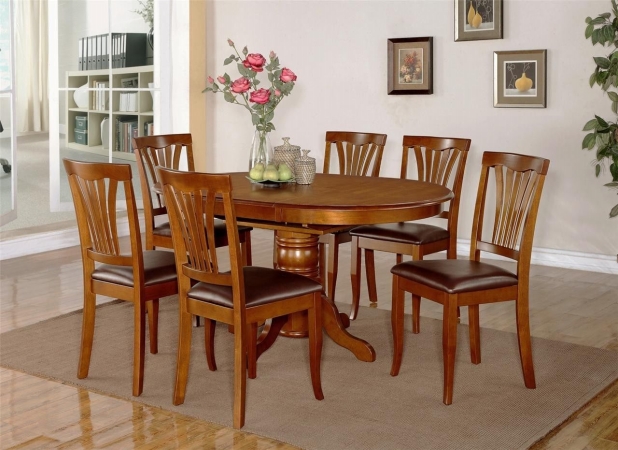 AVON5-SBR-LC 5PC Oval Dining Set with Single Pedestal with 18 in. leaf Table and 4 Faux Leather seat chairs in Brown