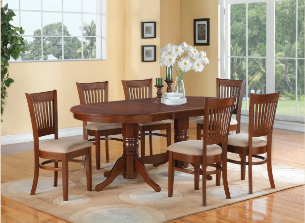 VANC5-ESP-C Vancouver 5PC set with double pedestal oval featured 17 in. butterfly leaf and 4 Microfiber Upholstered seat chairs