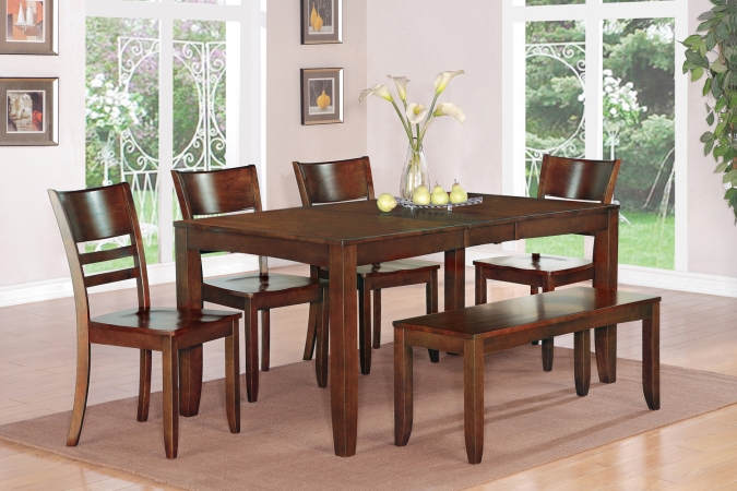 East West Furniture LYFD6-ESP-W 6-Piece Lynfield Rectangular Dining Table with Butterfly Leaf & 4 Wood Seat Chairs & 1 B