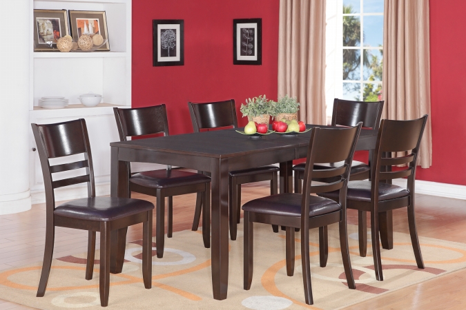 LYFD6-CAP-LC 6-Piece Lynfield Rectangular Dining Table with Butterfly leaf & 4 Faux Leather upholstered Seat & 1 Wood Bench -  East West Furniture