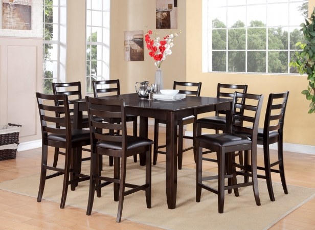 FAIR5-CAP-LC Fairwinds 5PC Set with Square 54 in. Gathering Table and 4 ladder back Faux Leather Upholstered seat stools