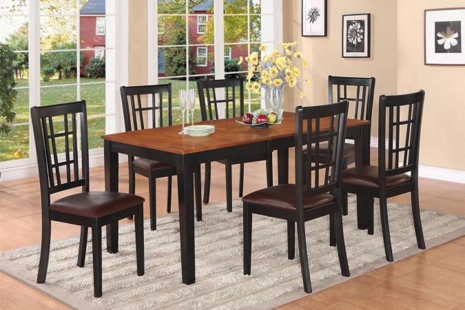 NICO7-BLK-LC Nicoli 7PC Set with Rectangular Dining Table featured 12 in Butterfly Leaf and 6 Faux Leather Upholstered seat chairs -  East West Furniture