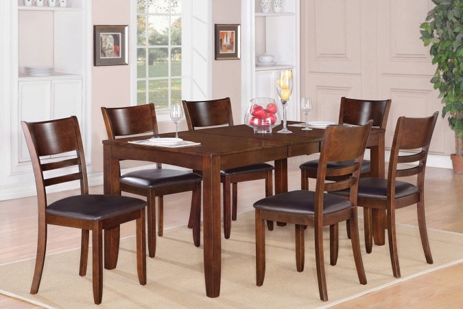 7-Piece Lynfield Rectangular Dining Table with Butterfly leaf & 6 Faux Leather upholstered Seat Chairs in Espresso Finish