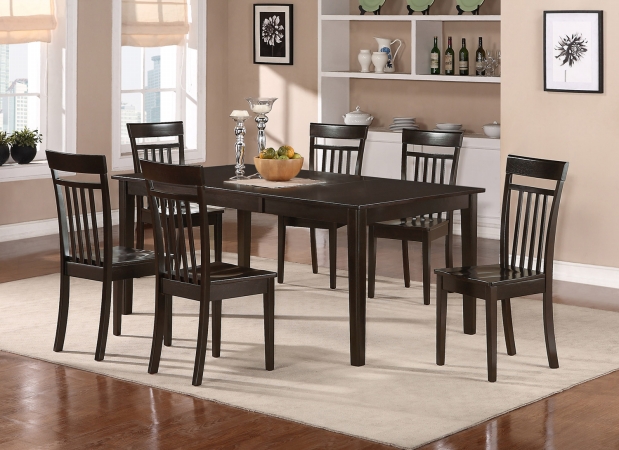 HECA7-CAP-W Henley 7PC Set- Rectangular Table With 18 in. Butterfly Leaf and 6 Wood seat chairs -  East West Furniture