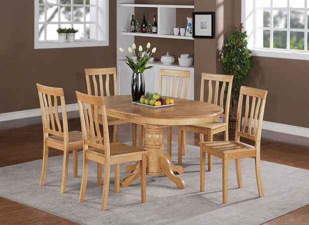 AVAT7-OAK-W 7PC Oval Dining Set with Single Pedestal with 18 in. butterfly leaf and 6 wood seat chairs