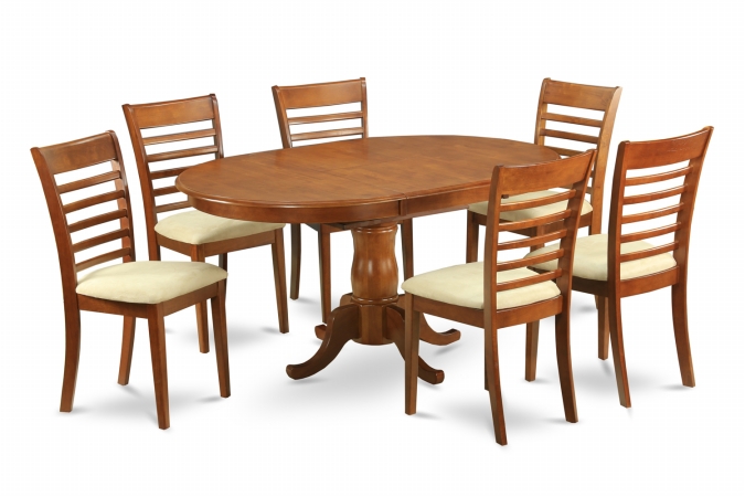 7PC Oval Dining Set with Single Pedestal - Saddle Brown