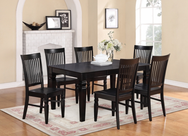 WEST7-BLK-W 7PC Weston Rectangular Dining Table and 6 Wood Seat Chairs in Black -  East West Furniture