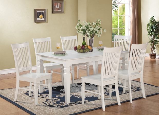 WEST7-WHI-W 7PC Weston Rectangular Dining Table and 6 Wood Seat Chairs -  East West Furniture