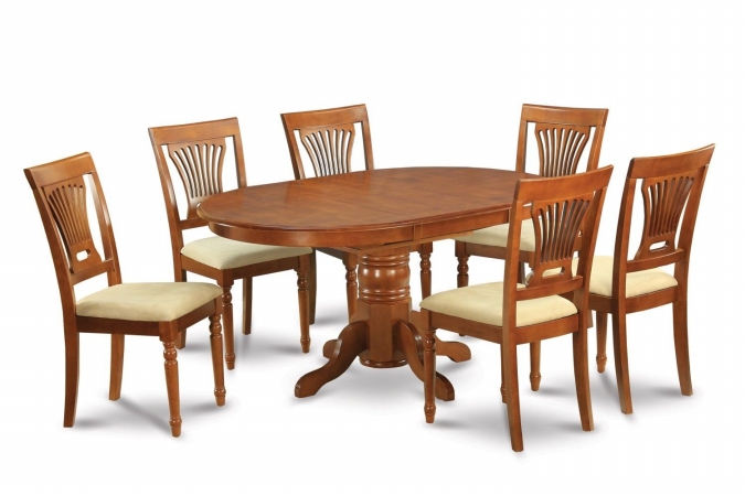 AVPL7-SBR-C 7PC Oval Dining Set with Single Pedestal with 18 in. butterfly leaf and 6 Cushioned seat chairs