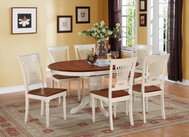 KEPL7-WHI-W 7PC Oval Dining Set with Single Pedestal with 18 in. butterfly leaf and 6 wood seat chairs -  East West Furniture