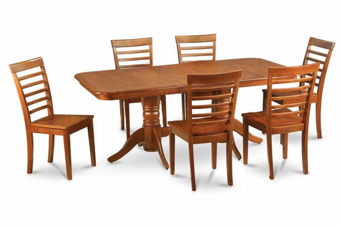 7PC Dining Set with Napoleon table featured 17 in. butterfly leaf and 6 Milan wood seat chairs