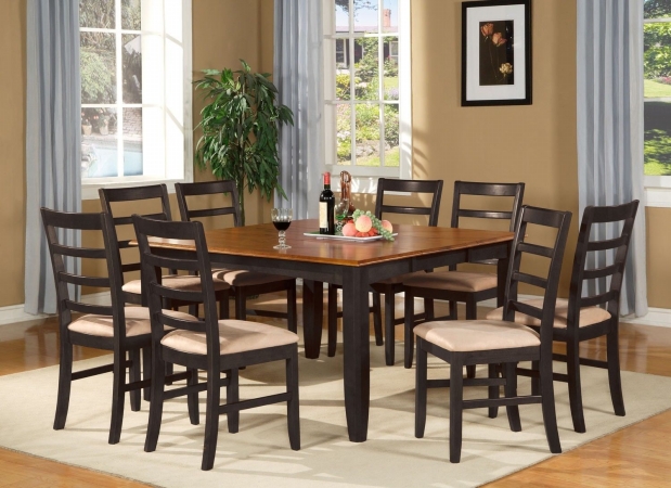 PARF9-BLK-C 9-Piece Parfait Square Table with 18 in. Butterfly Leaf & 8 Microfiber upholstered Seat Chairs in Black & Cherry Finish -  East West Furniture