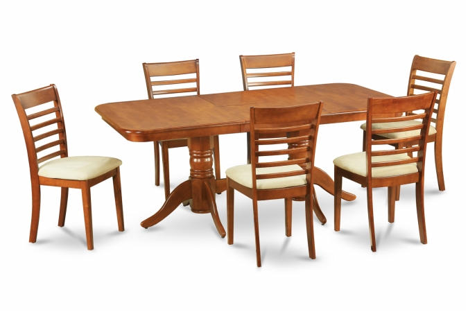 NAML9-SBR-C 9PC Dining Set with Napoleon table featured 17 in. butterfly leaf and 8 Milan Padded seat chairs -  East West Furniture