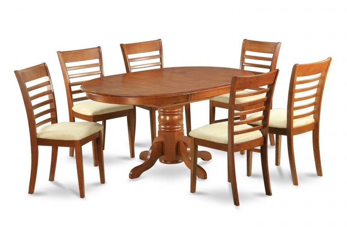 AVML5-SBR-C 5PC Oval Dining Set with Single Pedestal with 18 in. leaf Table and 4 Wood seat Ladder Back chairs