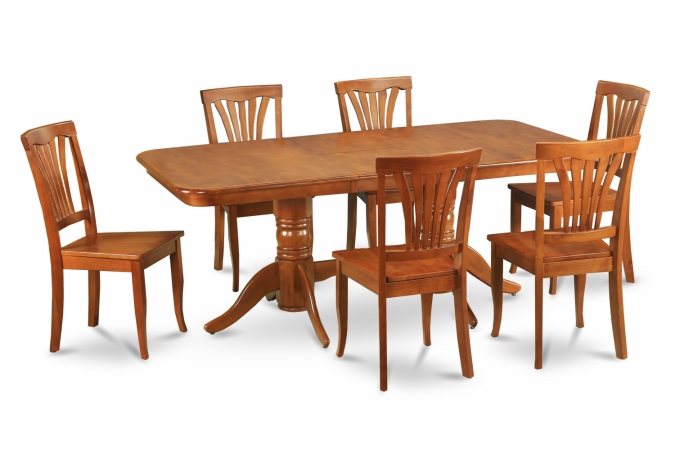 NAAV9-SBR-W 9pc Napoleon Double Pedestal Table and 8 Avon Wood Seat Chairs -  East West Furniture