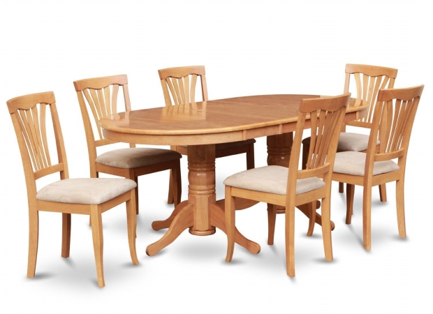 East West Furniture VAAV9-OAK-C Vancouver 9PC set with double pedestal Table with 17 in. butterfly leaf and 8 Padded sea