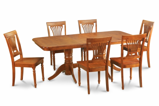 NAPL9-SBR-W 9pc Napoleon Double Pedestal Table and 8 Plainville Wood Chairs -  East West Furniture
