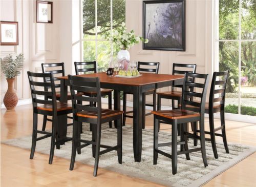 Picture of East West Furniture FAIR9-BLK-W 9-Piece Parfait Square Counter Height Table & 8 Microfiber upholstered Seat Chairs in Black & Cherry Finish