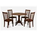 East West Furniture DLML5-MAH-W 5PC Kitchen Round Table with 2 Drop Leaves and 4 Ladder-back Chairs with Wood Seat East West Furniture DLML5-MAH-W 5PC Kitchen Round Table with 2 Drop Leaves and 4 Ladder-back Chairs with Wood Seat