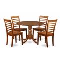East West Furniture DLML5-SBR-W 5PC Kitchen Round Table with 2 Drop Leaves and 4 Ladder-back Chairs with wood Seat East West Furniture DLML5-SBR-W 5PC Kitchen Round Table with 2 Drop Leaves and 4 Ladder-back Chairs with wood Seat
