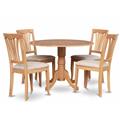 East West Furniture DLAV5-OAK-C 5PC Kitchen Round Table with 2 Drop Leaves and 4 Chairs with Microfiber Upholstered Seat East West Furniture DLAV5-OAK-C 5PC Kitchen Round Table with 2 Drop Leaves and 4 Chairs with Microfiber Upholstered Seat