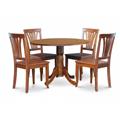 East West Furniture DLAV5-SBR-W 5PC Kitchen Round Table with 2-Drop Leaves and 4 Avon chairs with wood Seat East West Furniture DLAV5-SBR-W 5PC Kitchen Round Table with 2-Drop Leaves and 4 Avon chairs with wood Seat