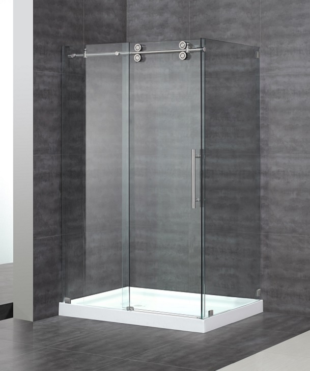 Picture of Aston SEN979-TR-SS-48-10-L 48 in. Frameless Sliding Shower Enclosure with Left Shower Tray, Stainless Steel Hardware