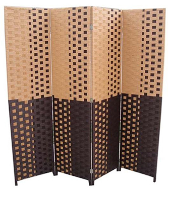 Picture of ORE International FW0676UA Brown-Espresso Brown Paper Straw Weave 4 Panel Screen On 2 in. H Legs- Handcrafted