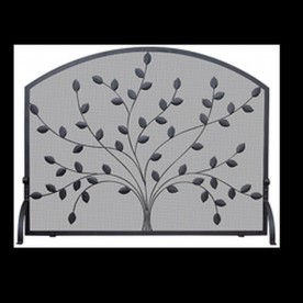 Single Panel Black Wrought Iron Screen With Leaves