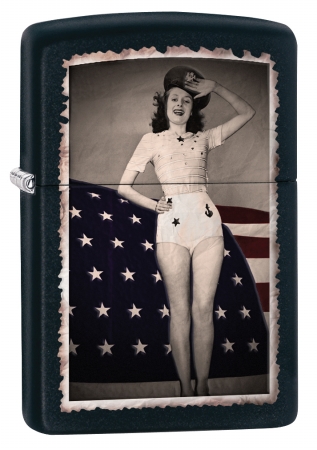 Flag Woman Saluting black matte Windproof Lighter