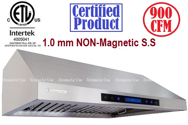 Picture of XtremeAir PX12-U36- 36''- 900 CFM- LED Lights- Baffle Filter W/ Grease Drain Tunnel- 1.0mm Non-Magnetic Stainless Steel-  Under Cabinet Mount Range Hood