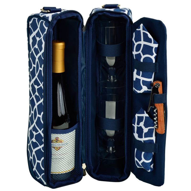 Picture of Picnic at Ascot 133-TG Trellis Blue Wine Carrier for 2 - Trellis Green