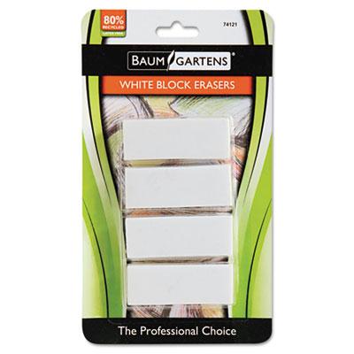 Picture of Baumgartens Block Pencil Erasers 4 Pack WHITE (74121)
