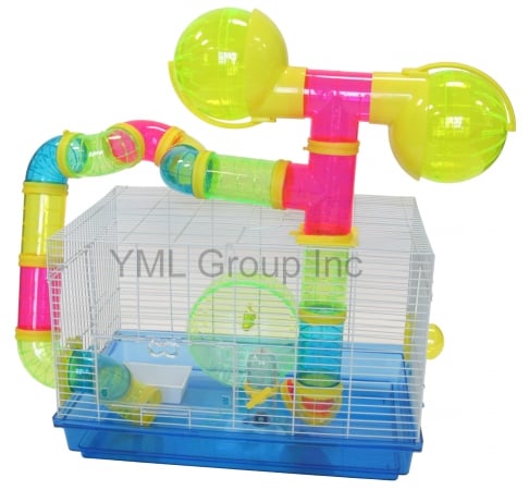 Picture of YML H1812B-BL Dwaft Hmaster Mice Cage with Color Translucent Tubes&#44; Base and Accessories - color may vary.