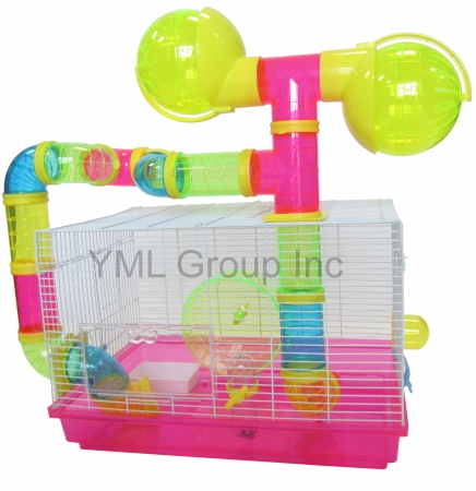 Picture of YML H1812B-PK Dwaft Hmaster Mice Cage with Color Translucent Tubes&#44; Base and Accessories - color may vary.