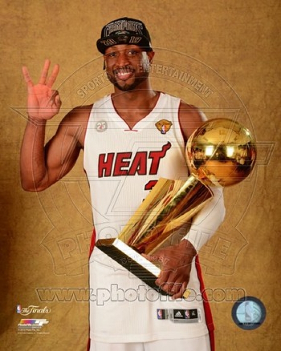 Picture of Photofile PFSAAQA01201 Dwyane Wade with the NBA Championship Trophy Game 7 of the 2013 NBA Finals Sports Photo - 8 x 10